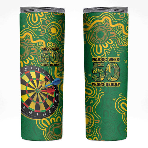 First Nations Darts NAIDOC 2026 Skinny Tumbler Aboriginal Dot Art Dartboard Green