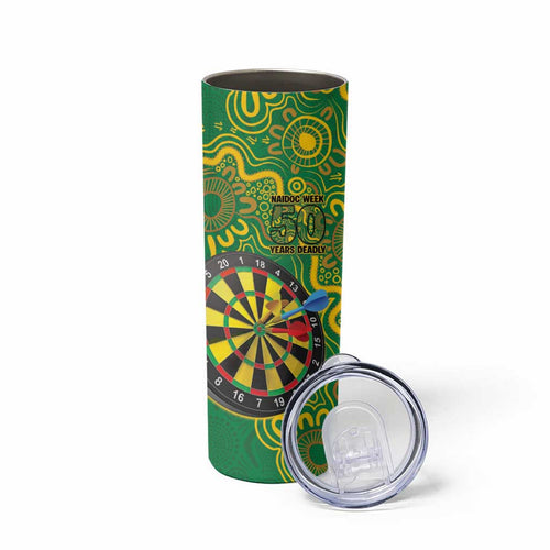 First Nations Darts NAIDOC 2026 Skinny Tumbler Aboriginal Dot Art Dartboard Green