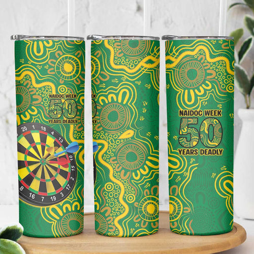 First Nations Darts NAIDOC 2026 Skinny Tumbler Aboriginal Dot Art Dartboard Green