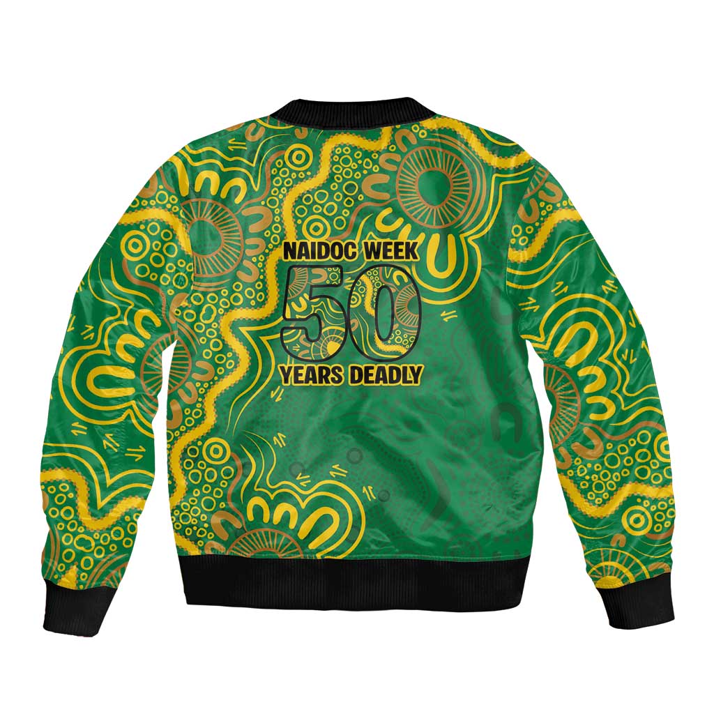 First Nations Darts NAIDOC 2026 Sleeve Zip Bomber Jacket Aboriginal Dot Art Dartboard Green