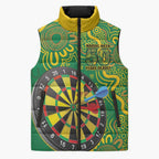 First Nations Darts NAIDOC 2026 Sleeveless Puffer Jacket Aboriginal Dot Art Dartboard Green