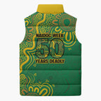 First Nations Darts NAIDOC 2026 Sleeveless Puffer Jacket Aboriginal Dot Art Dartboard Green