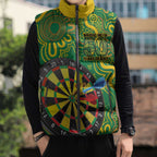 First Nations Darts NAIDOC 2026 Sleeveless Puffer Jacket Aboriginal Dot Art Dartboard Green