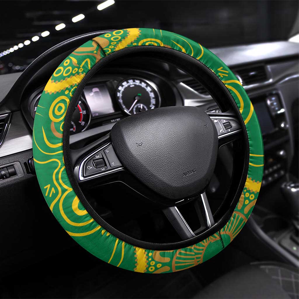 First Nations Darts NAIDOC 2026 Steering Wheel Cover Aboriginal Dot Art Dartboard Green
