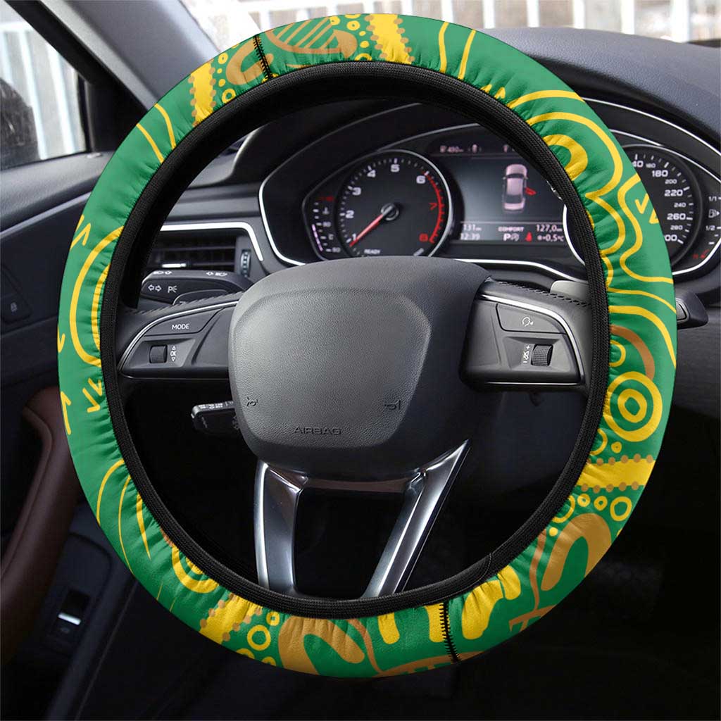 First Nations Darts NAIDOC 2026 Steering Wheel Cover Aboriginal Dot Art Dartboard Green