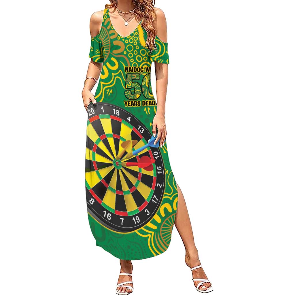 First Nations Darts NAIDOC 2026 Summer Maxi Dress Aboriginal Dot Art Dartboard Green