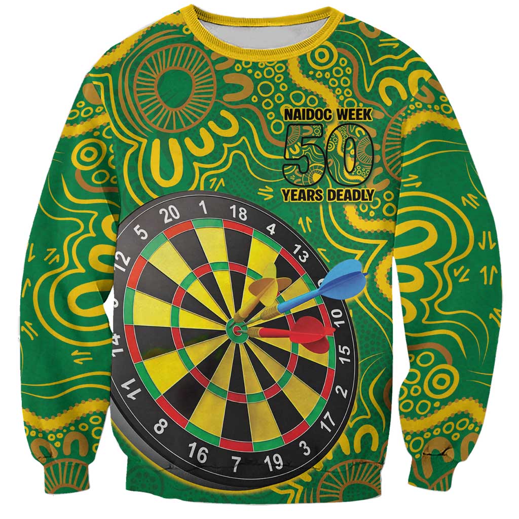First Nations Darts NAIDOC 2026 Sweatshirt Aboriginal Dot Art Dartboard Green