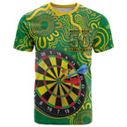First Nations Darts NAIDOC 2026 T Shirt Aboriginal Dot Art Dartboard Green