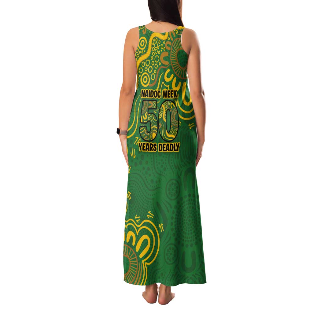 First Nations Darts NAIDOC 2026 Tank Maxi Dress Aboriginal Dot Art Dartboard Green