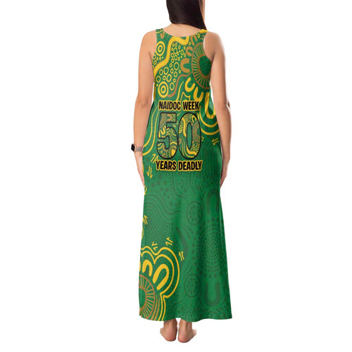 First Nations Darts NAIDOC 2026 Tank Maxi Dress Aboriginal Dot Art Dartboard Green