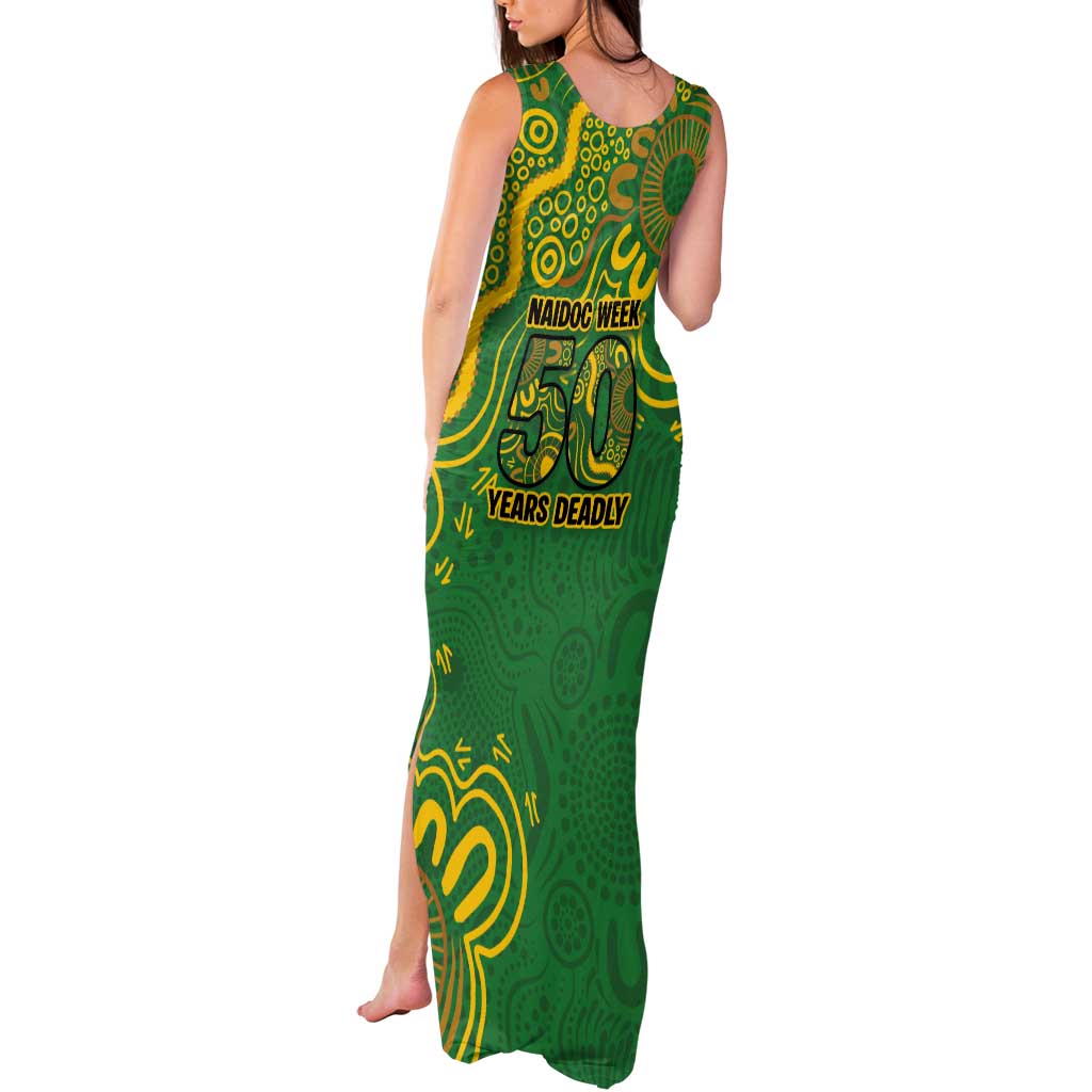 First Nations Darts NAIDOC 2026 Tank Maxi Dress Aboriginal Dot Art Dartboard Green