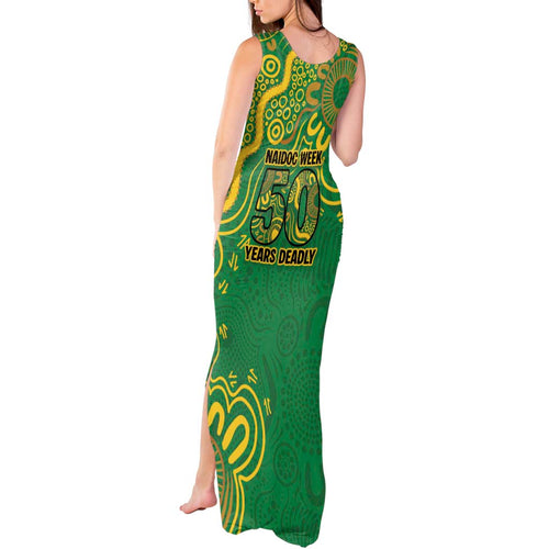 First Nations Darts NAIDOC 2026 Tank Maxi Dress Aboriginal Dot Art Dartboard Green