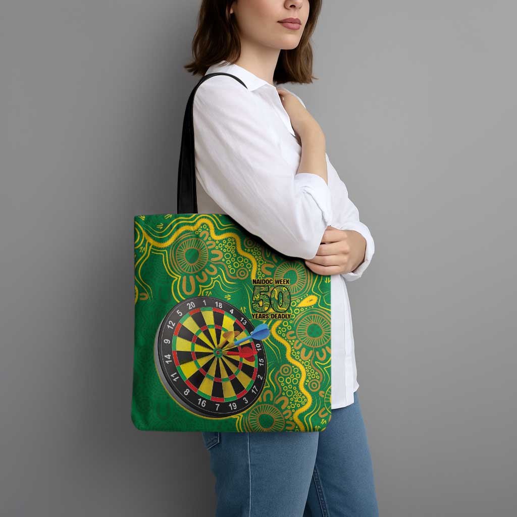 First Nations Darts NAIDOC 2026 Tote Bag Aboriginal Dot Art Dartboard Green