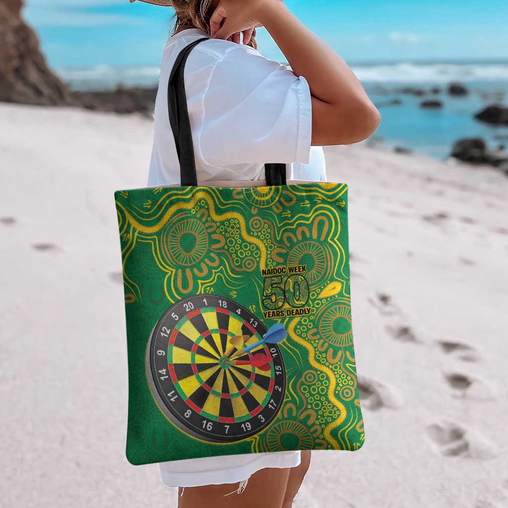 First Nations Darts NAIDOC 2026 Tote Bag Aboriginal Dot Art Dartboard Green