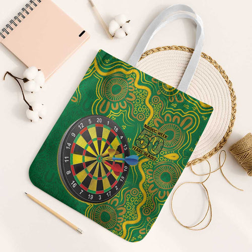 First Nations Darts NAIDOC 2026 Tote Bag Aboriginal Dot Art Dartboard Green