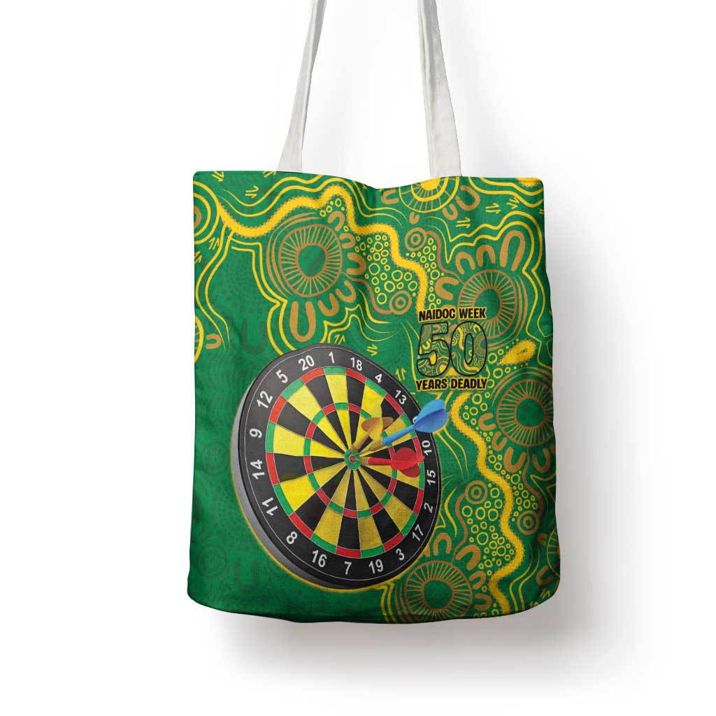 First Nations Darts NAIDOC 2026 Tote Bag Aboriginal Dot Art Dartboard Green
