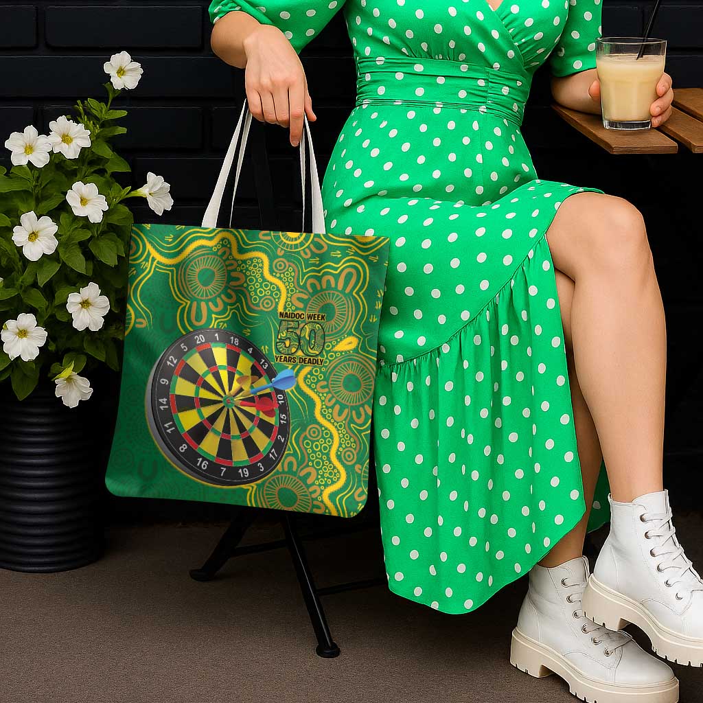 First Nations Darts NAIDOC 2026 Tote Bag Aboriginal Dot Art Dartboard Green