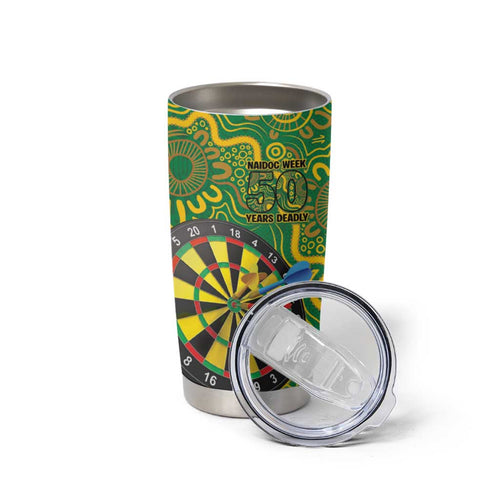 First Nations Darts NAIDOC 2026 Tumbler Cup Aboriginal Dot Art Dartboard Green