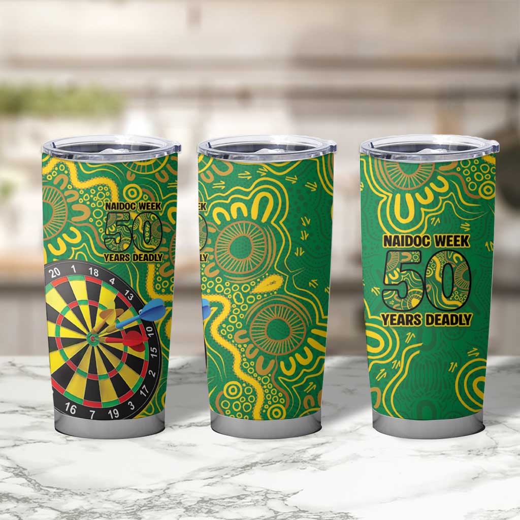 First Nations Darts NAIDOC 2026 Tumbler Cup Aboriginal Dot Art Dartboard Green