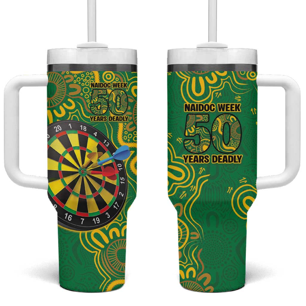 First Nations Darts NAIDOC 2026 Tumbler With Handle Aboriginal Dot Art Dartboard Green