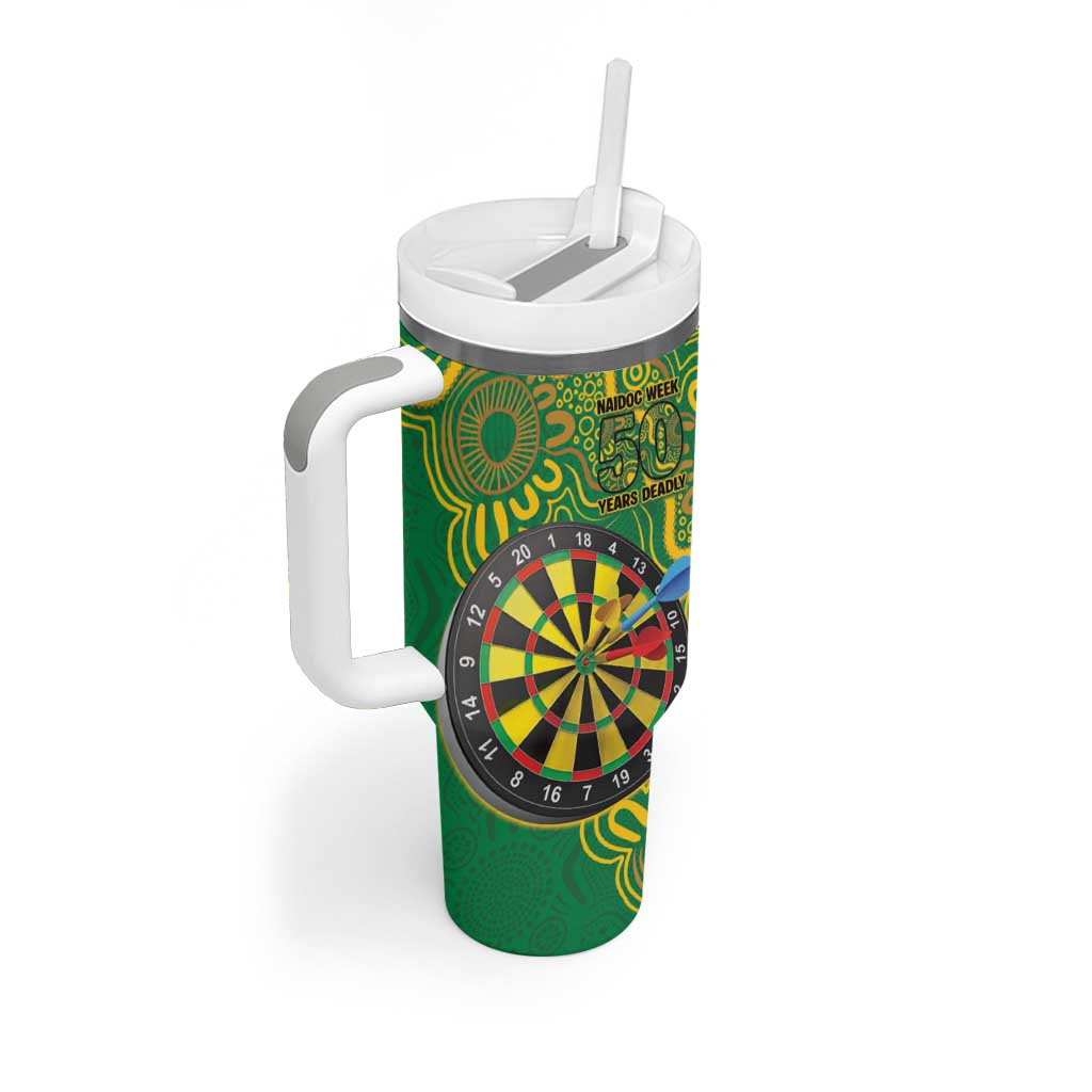 First Nations Darts NAIDOC 2026 Tumbler With Handle Aboriginal Dot Art Dartboard Green