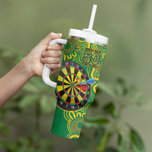 First Nations Darts NAIDOC 2026 Tumbler With Handle Aboriginal Dot Art Dartboard Green