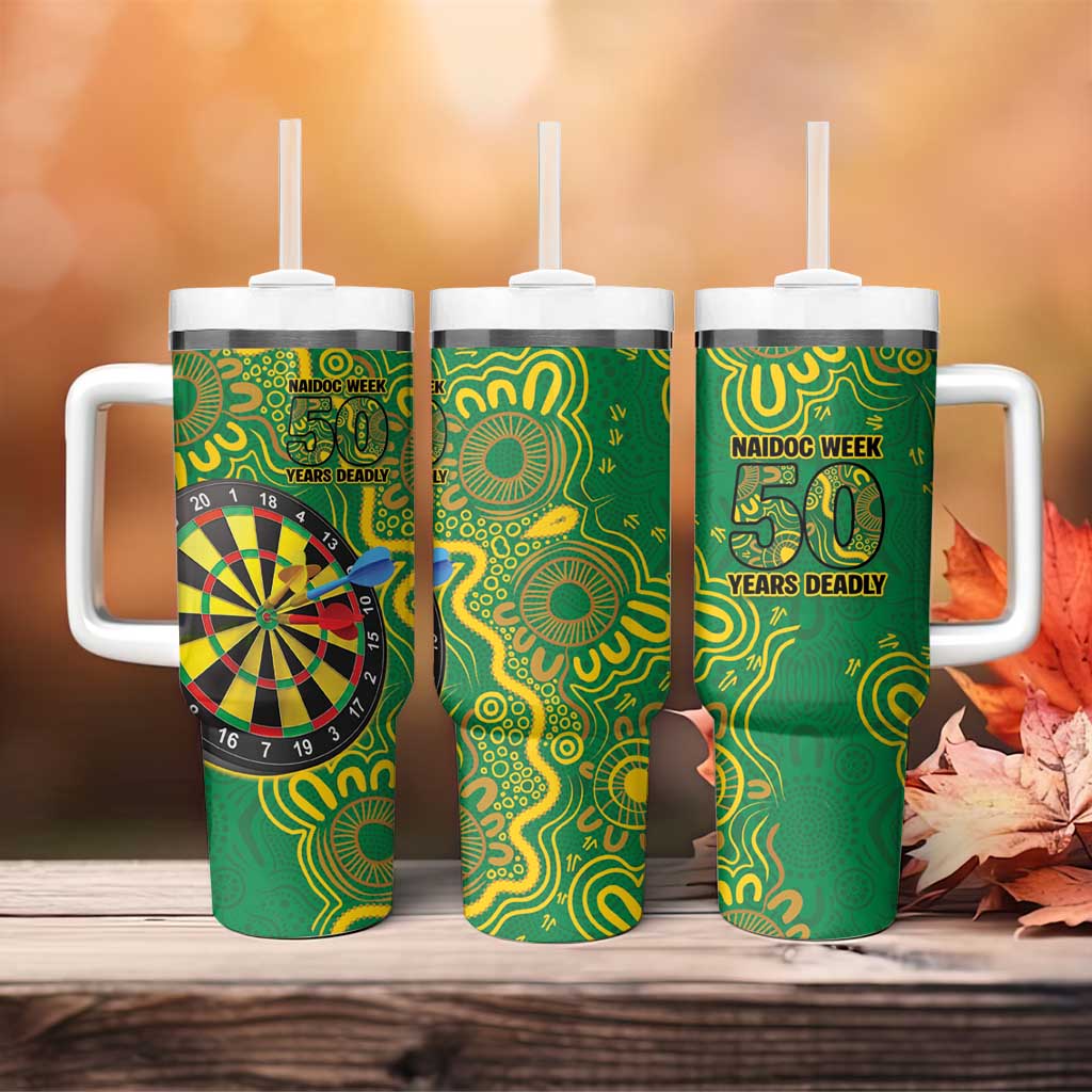 First Nations Darts NAIDOC 2026 Tumbler With Handle Aboriginal Dot Art Dartboard Green