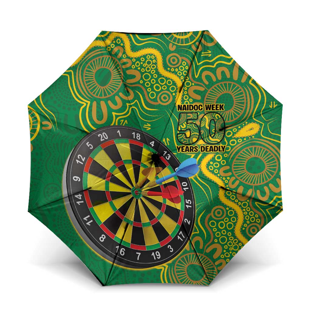 First Nations Darts NAIDOC 2026 Umbrella Aboriginal Dot Art Dartboard Green