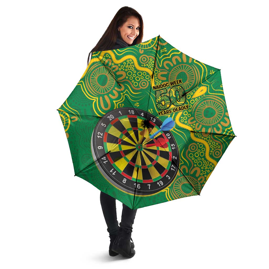 First Nations Darts NAIDOC 2026 Umbrella Aboriginal Dot Art Dartboard Green