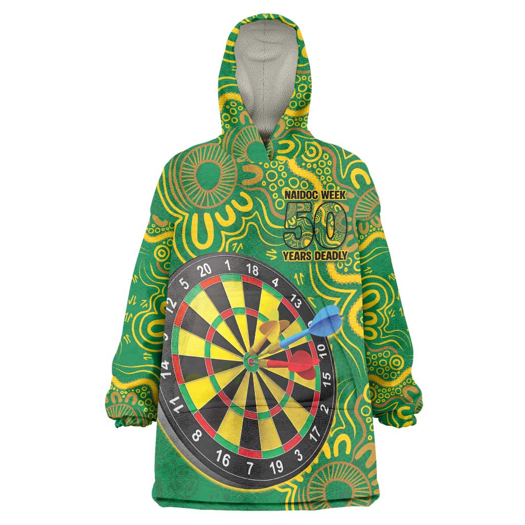 First Nations Darts NAIDOC 2026 Wearable Blanket Hoodie Aboriginal Dot Art Dartboard Green