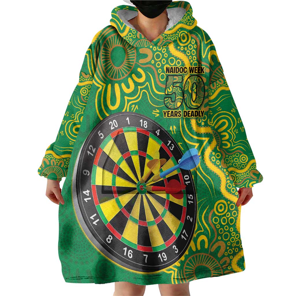 First Nations Darts NAIDOC 2026 Wearable Blanket Hoodie Aboriginal Dot Art Dartboard Green