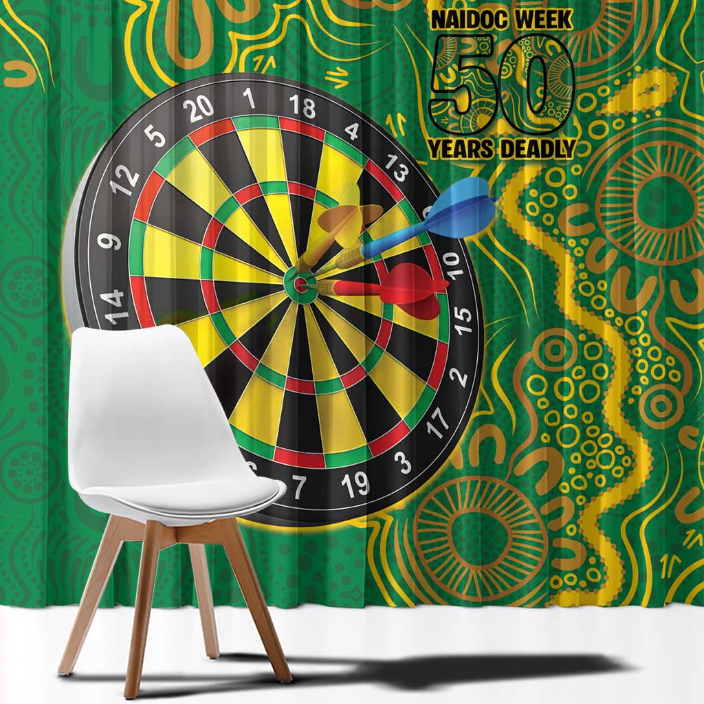 First Nations Darts NAIDOC 2026 Window Curtain Aboriginal Dot Art Dartboard Green
