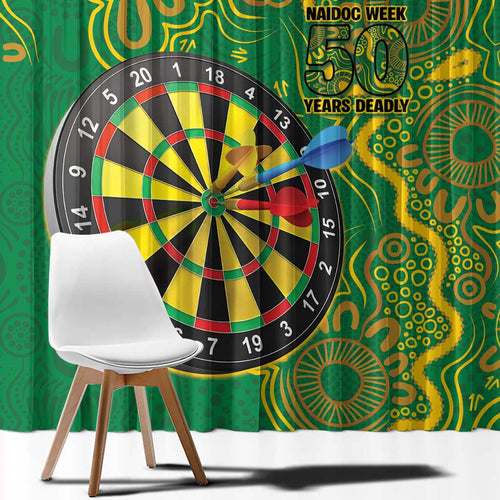 First Nations Darts NAIDOC 2026 Window Curtain Aboriginal Dot Art Dartboard Green