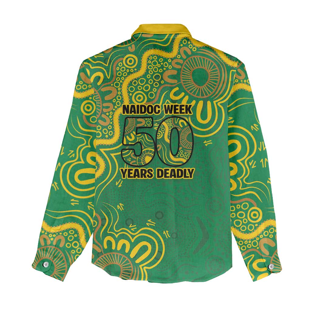 First Nations Darts NAIDOC 2026 Women Casual Shirt Aboriginal Dot Art Dartboard Green
