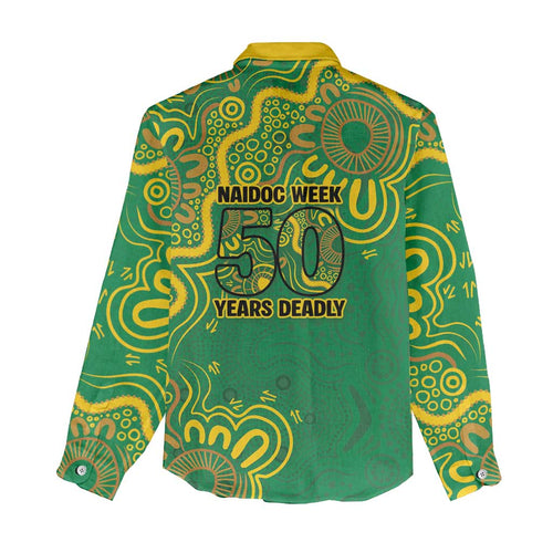 First Nations Darts NAIDOC 2026 Women Casual Shirt Aboriginal Dot Art Dartboard Green