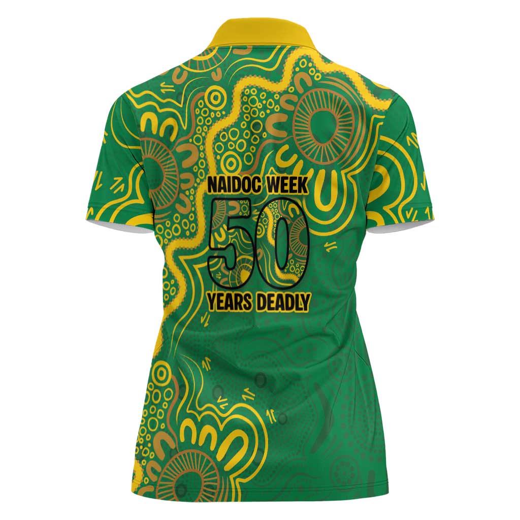 First Nations Darts NAIDOC 2026 Women Polo Shirt Aboriginal Dot Art Dartboard Green