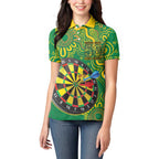 First Nations Darts NAIDOC 2026 Women Polo Shirt Aboriginal Dot Art Dartboard Green