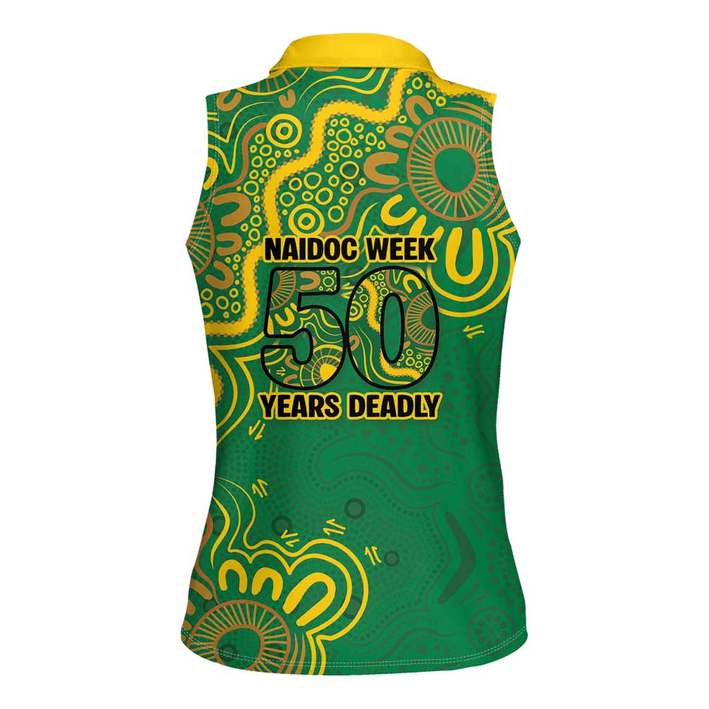 First Nations Darts NAIDOC 2026 Women Sleeveless Polo Shirt Aboriginal Dot Art Dartboard Green
