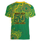 First Nations Darts NAIDOC 2026 Women V-Neck T-Shirt Aboriginal Dot Art Dartboard Green