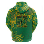 First Nations Darts NAIDOC 2026 Zip Hoodie Aboriginal Dot Art Dartboard Green