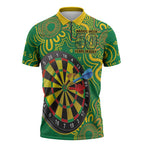 First Nations Darts NAIDOC 2026 Zipper Polo Shirt Aboriginal Dot Art Dartboard Green