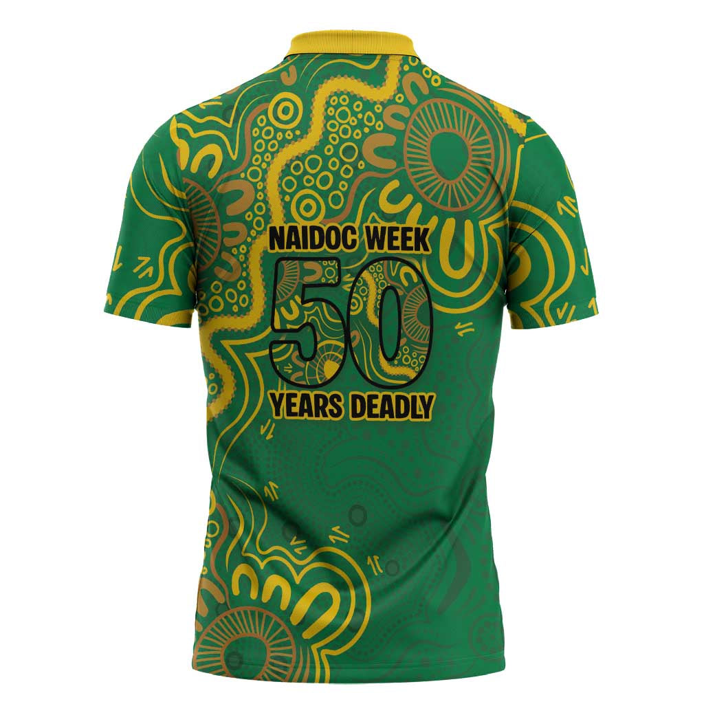 First Nations Darts NAIDOC 2026 Zipper Polo Shirt Aboriginal Dot Art Dartboard Green