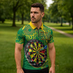 First Nations Darts NAIDOC 2026 Zipper Polo Shirt Aboriginal Dot Art Dartboard Green