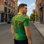 First Nations Darts NAIDOC 2026 Zipper Polo Shirt Aboriginal Dot Art Dartboard Green