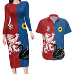 Custom British Lions Western Force Couples Matching Long Sleeve Bodycon Dress and Hawaiian Shirt Unique Style - Aussie Hoodie
