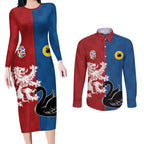 Custom British Lions Western Force Couples Matching Long Sleeve Bodycon Dress and Long Sleeve Button Shirt Unique Style - Aussie Hoodie