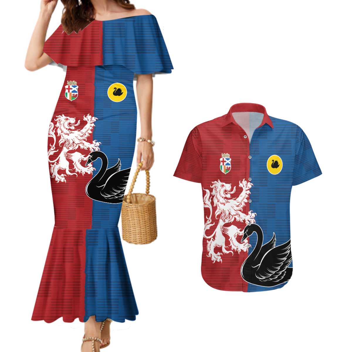 Custom British Lions Western Force Couples Matching Mermaid Dress and Hawaiian Shirt Unique Style - Aussie Hoodie