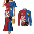 Custom British Lions Western Force Couples Matching Mermaid Dress and Long Sleeve Button Shirt Unique Style - Aussie Hoodie