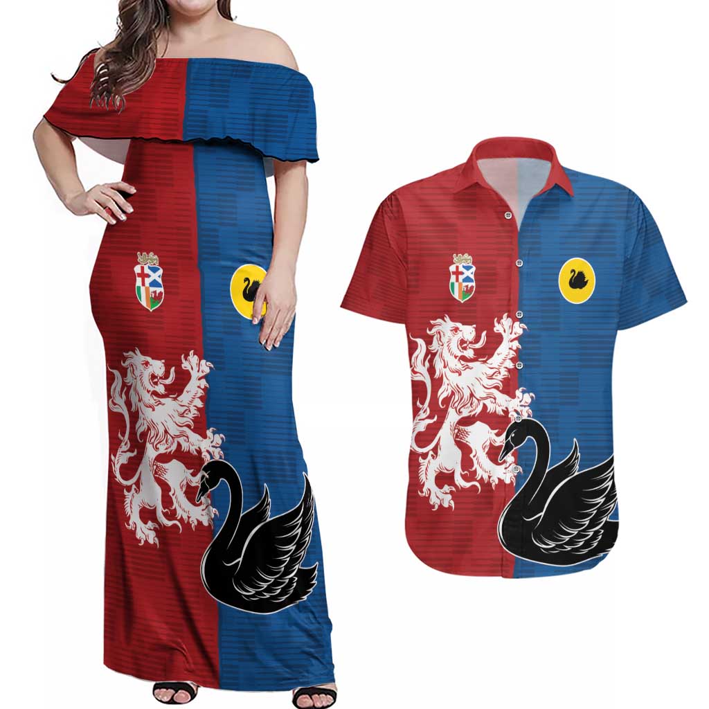 Custom British Lions Western Force Couples Matching Off Shoulder Maxi Dress and Hawaiian Shirt Unique Style - Aussie Hoodie