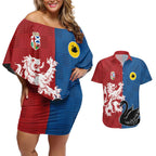 Custom British Lions Western Force Couples Matching Off Shoulder Short Dress and Hawaiian Shirt Unique Style - Aussie Hoodie